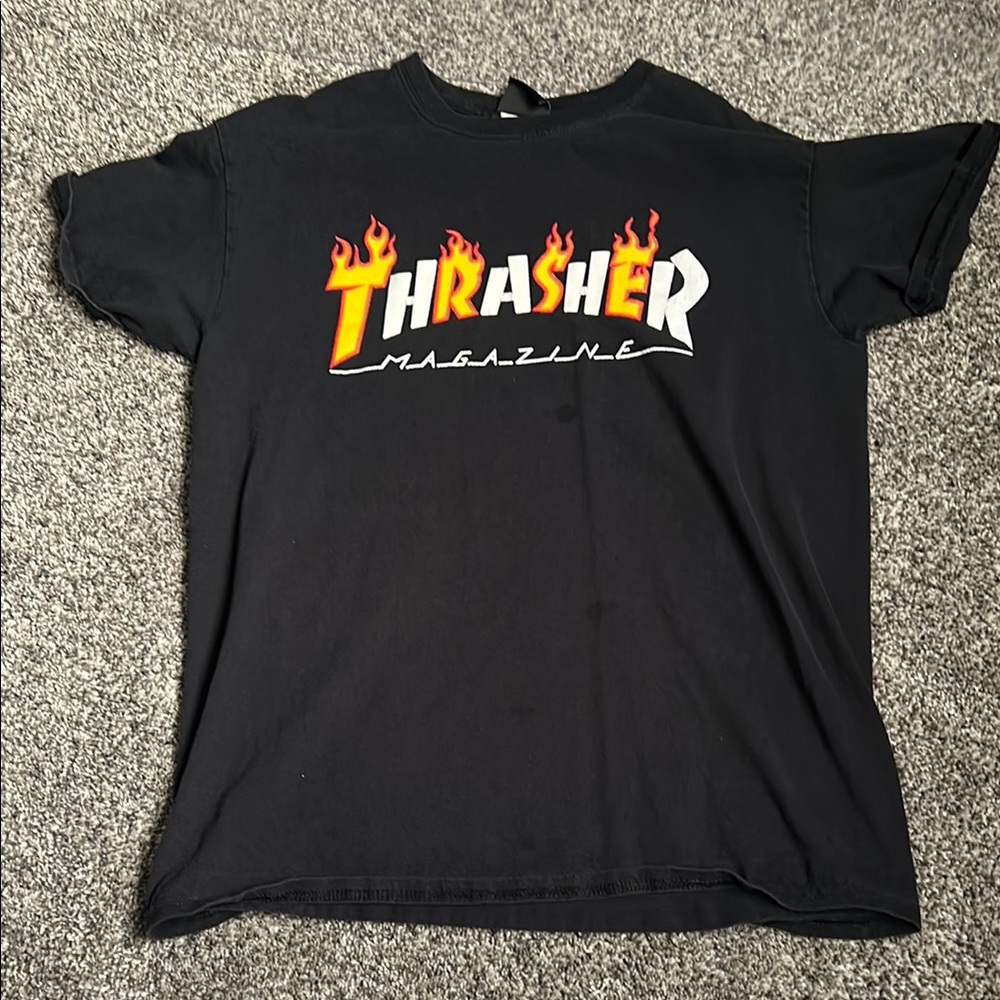Thrasher Black Short Sleeve Tee with Fiery Logo